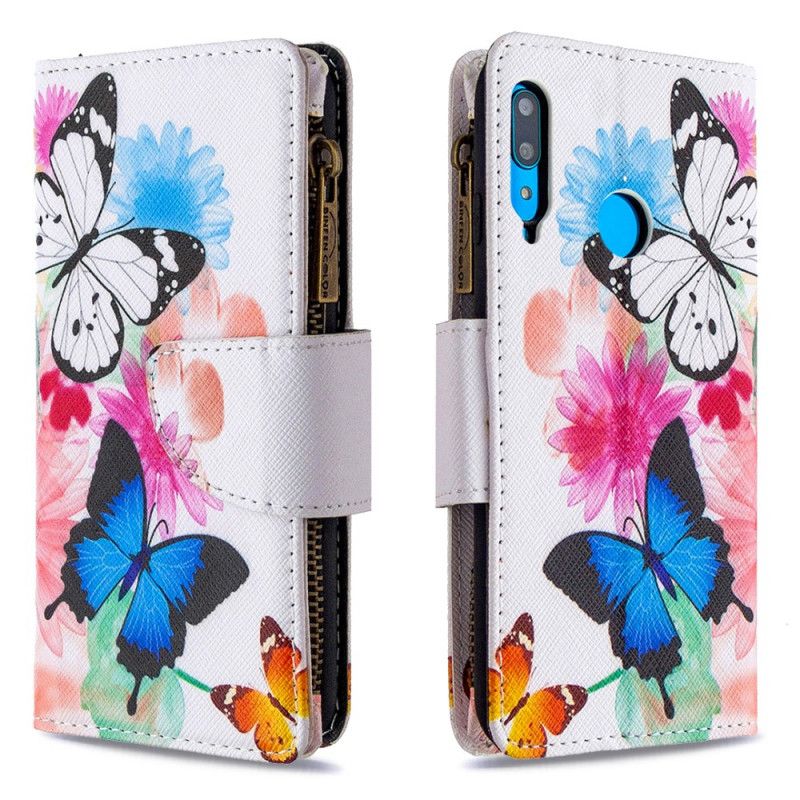 Lederhüllen Für Huawei P40 Lite E / Y7p Schwarz Schmetterlingstasche Mit Reißverschluss