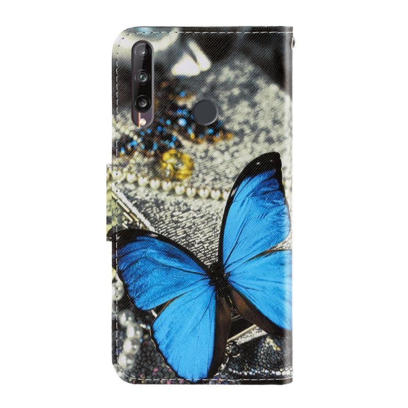 Lederhüllen Huawei P40 Lite E / Y7p Hellblau Schmetterlingsvariationen Mit Tanga
