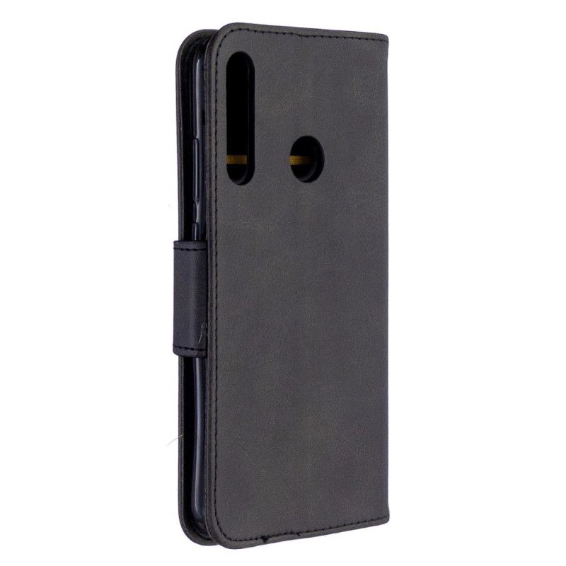 Lederhüllen Huawei P40 Lite E / Y7p Schwarz Glatte Schräge Klappe