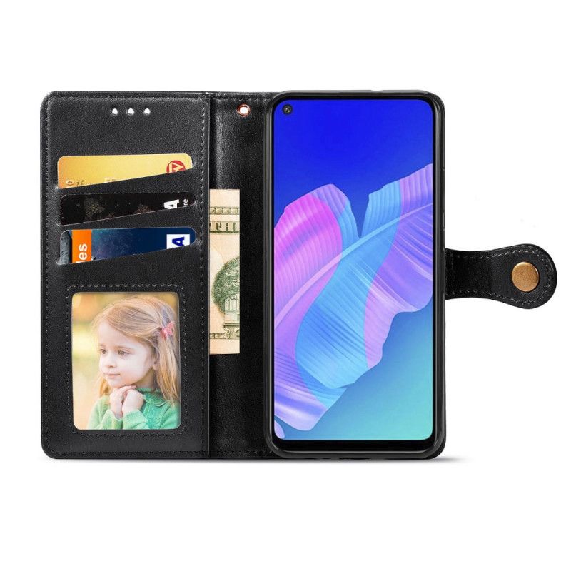 Lederhüllen Huawei P40 Lite E / Y7p Schwarz Kunstleder Und Vintage-Verschluss