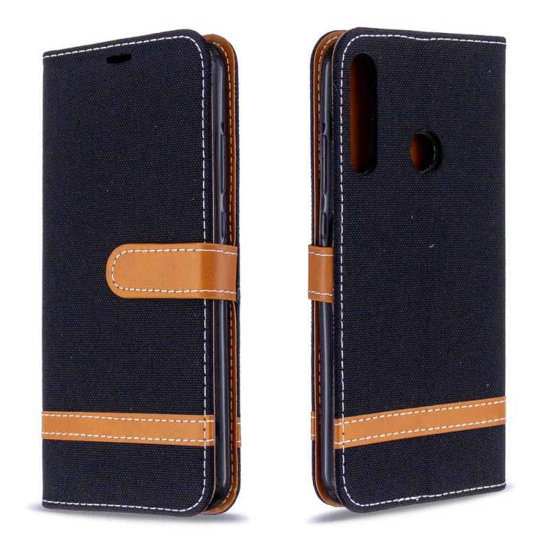 Lederhüllen Huawei P40 Lite E / Y7p Schwarz Stoff- Und Ledereffekt Mit Tanga