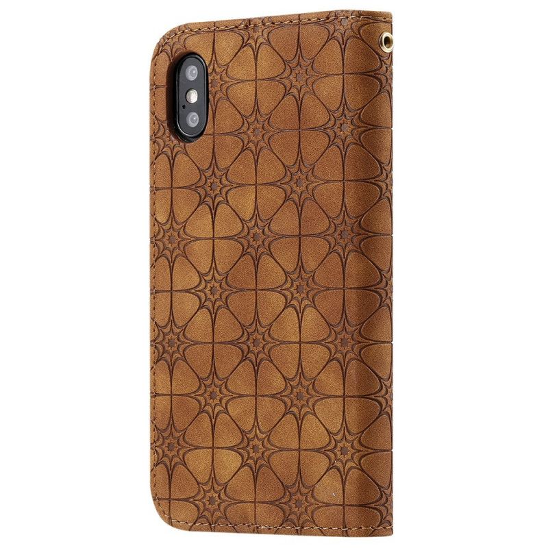 Flip Case iPhone X Grün Barockblumen