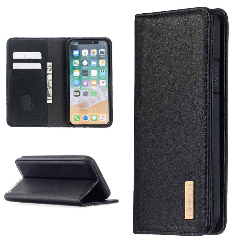 Flip Case iPhone X Schwarz Abnehmbare Schale Aus Echtem Leder