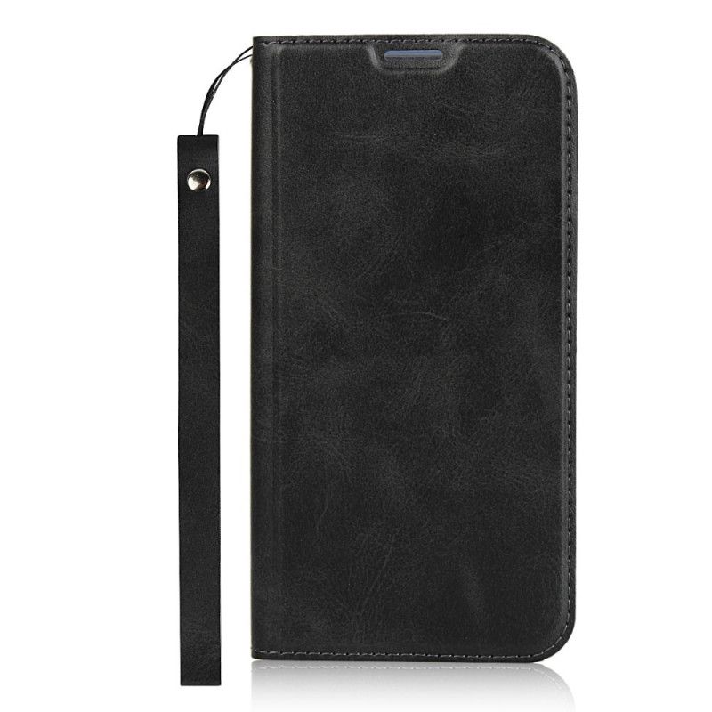 Flip Case iPhone X Schwarz Kunstleder Mit Riemen