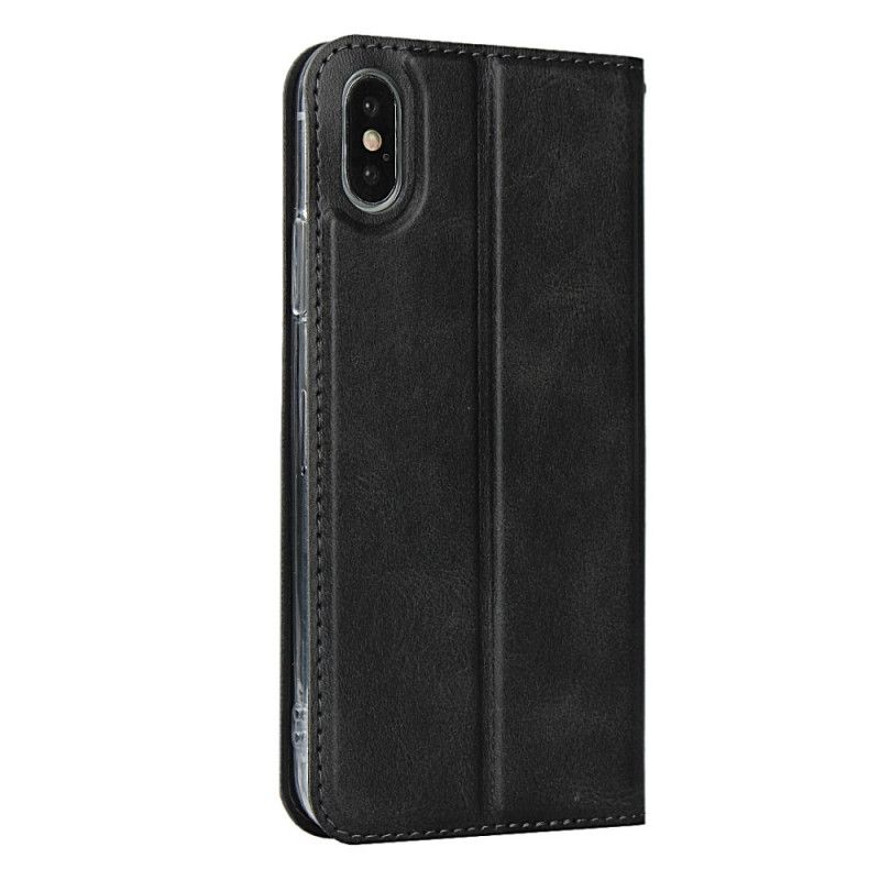 Flip Case iPhone X Schwarz Kunstleder Mit Riemen