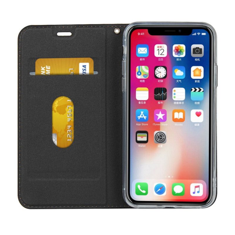Flip Case iPhone X Schwarz Kunstleder Mit Riemen