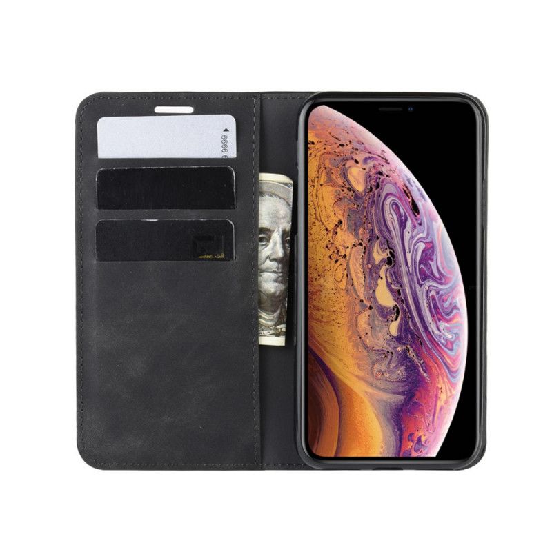 Flip Case iPhone X Schwarz Seidiger Ledereffekt