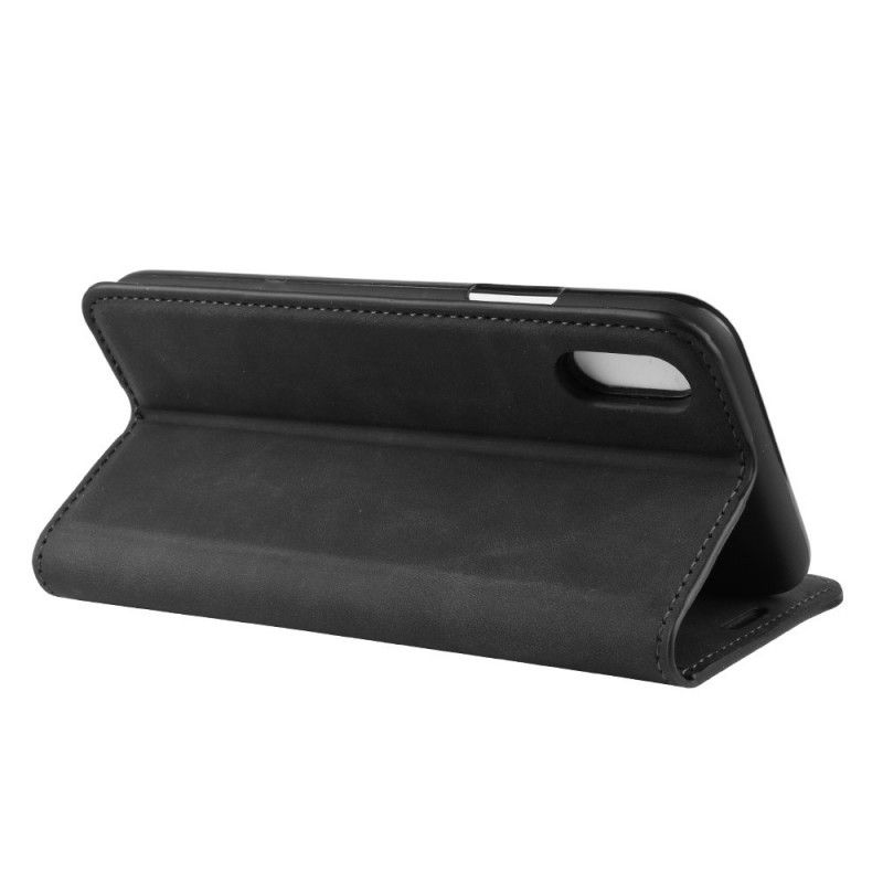 Flip Case iPhone X Schwarz Seidiger Ledereffekt