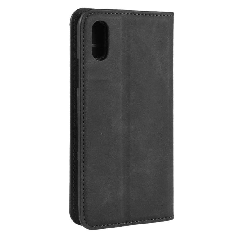 Flip Case iPhone X Schwarz Seidiger Ledereffekt