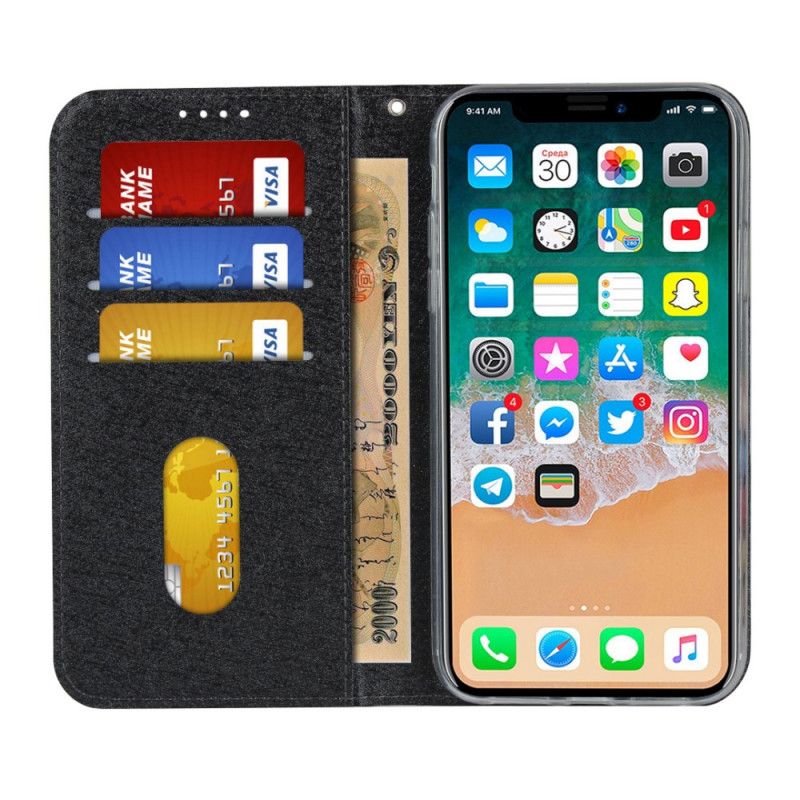 Flip Case iPhone X Schwarz Weicher Lederstil Mit Riemen