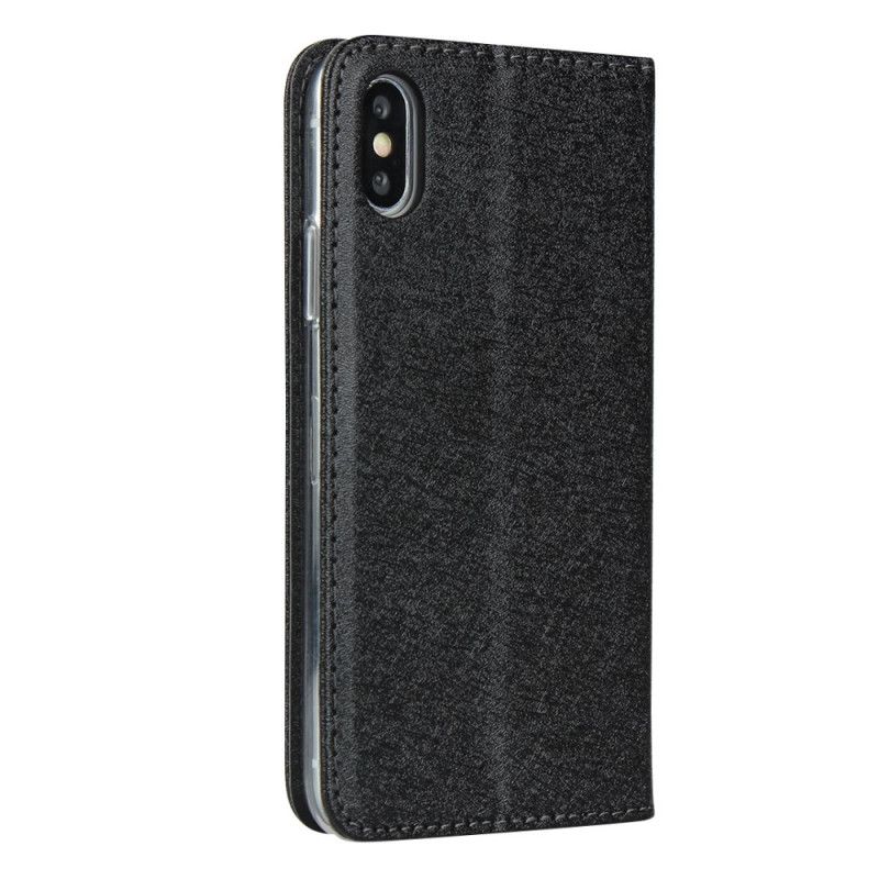 Flip Case iPhone X Schwarz Weicher Lederstil Mit Riemen