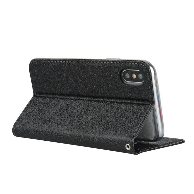 Flip Case iPhone X Schwarz Weicher Lederstil Mit Riemen