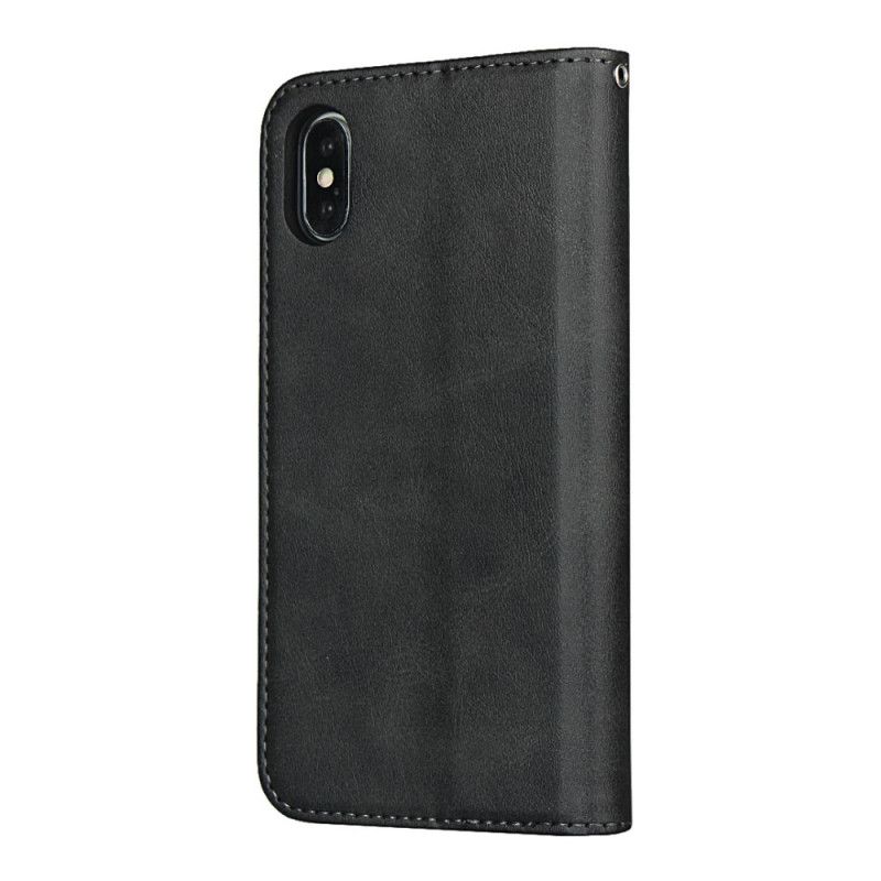 Flip Case iPhone X Schwarz Zweifarbiger Ledereffekt Mit Riemen