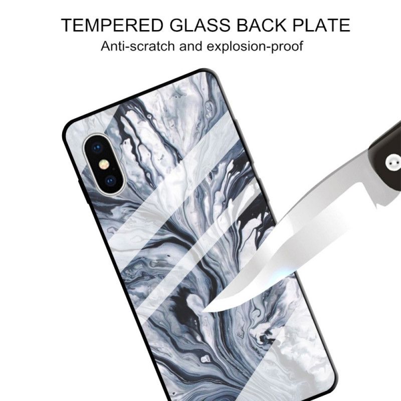 Hülle Für iPhone X Schwarz Gehärtetes Marmorglas