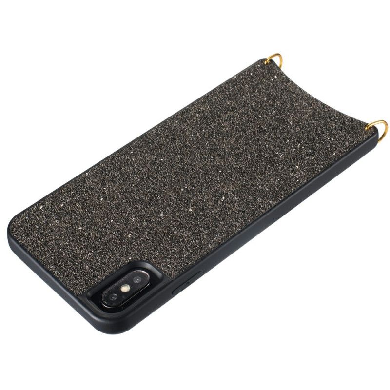 Hülle Für iPhone X Schwarz Pailletten Mit Kette
