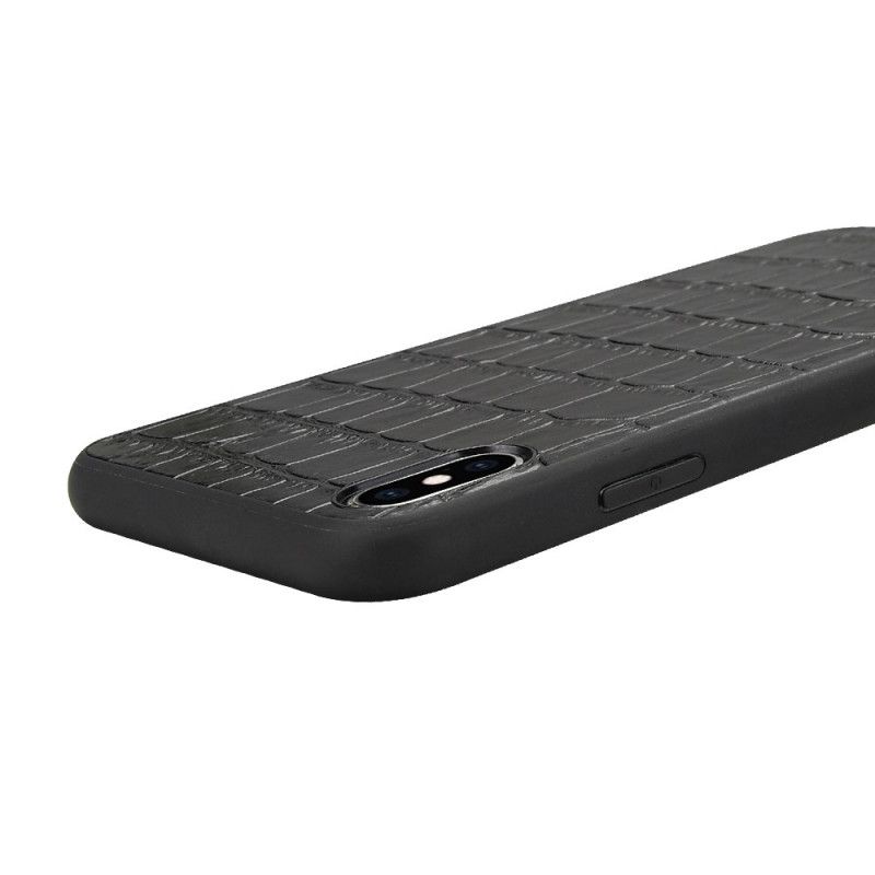 Hülle iPhone X Braun Echtes Leder Mit Krokodilstruktur