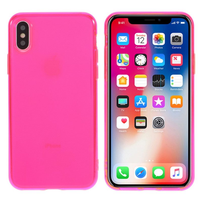 Hülle iPhone X Magenta Farbiges Transparentes Silikon