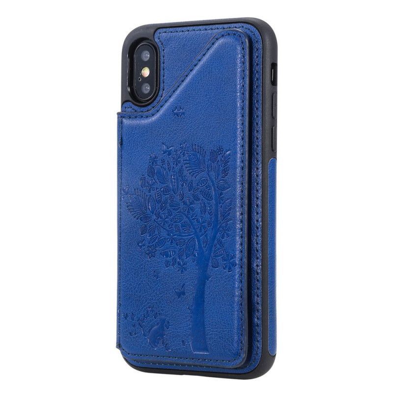 Hülle iPhone X Marineblau Kartenhalter Mit Katzendruck