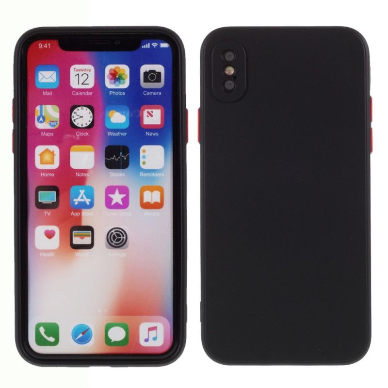 Hülle iPhone X Schwarz Flexibler Silikonfarbener Knopf