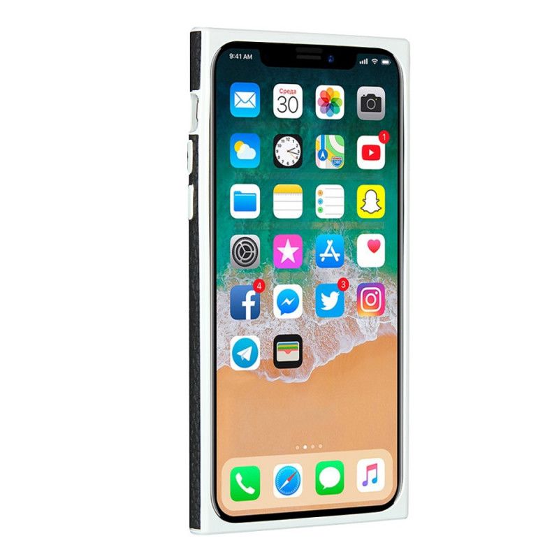 Hülle iPhone X Schwarz Kartenhalter Aus Echtem Litschileder Mit Lanyard