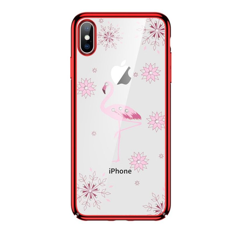 Hülle iPhone X Schwarz Sulada Flamingo Diamanten