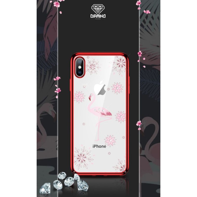 Hülle iPhone X Schwarz Sulada Flamingo Diamanten