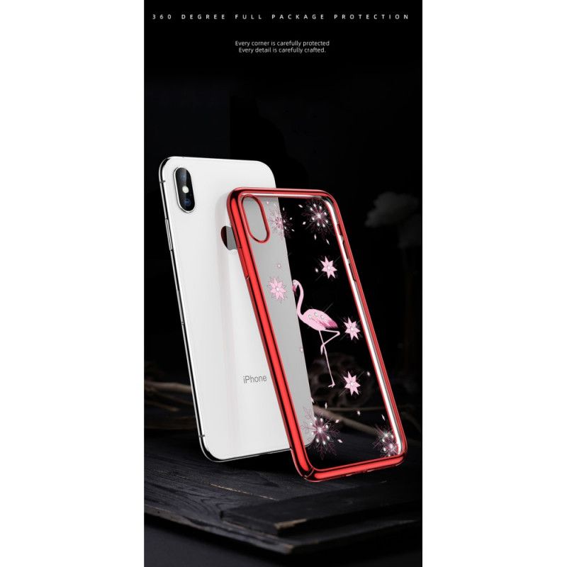 Hülle iPhone X Schwarz Sulada Flamingo Diamanten