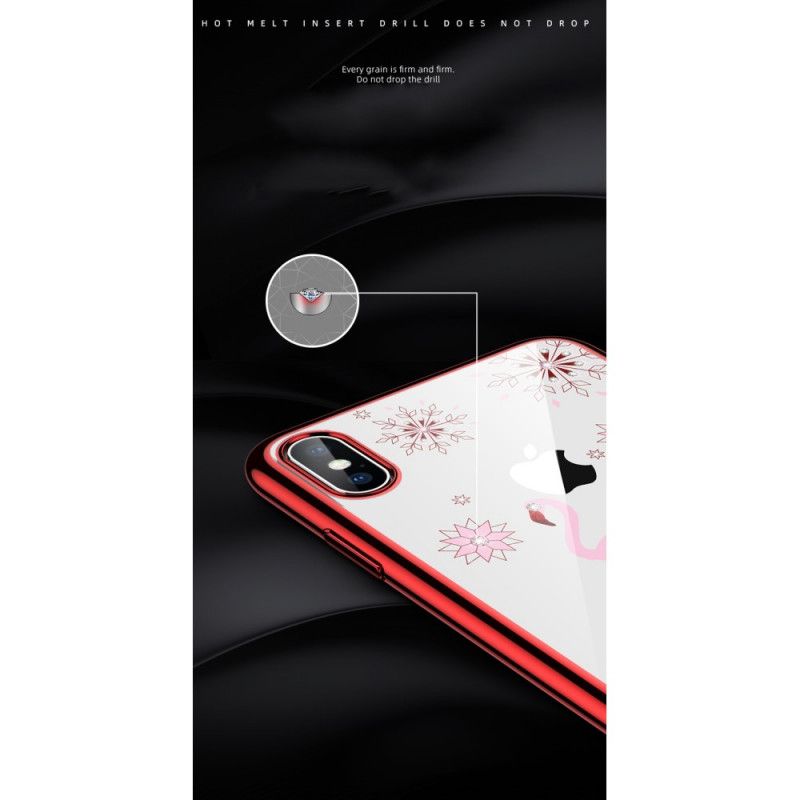 Hülle iPhone X Schwarz Sulada Flamingo Diamanten