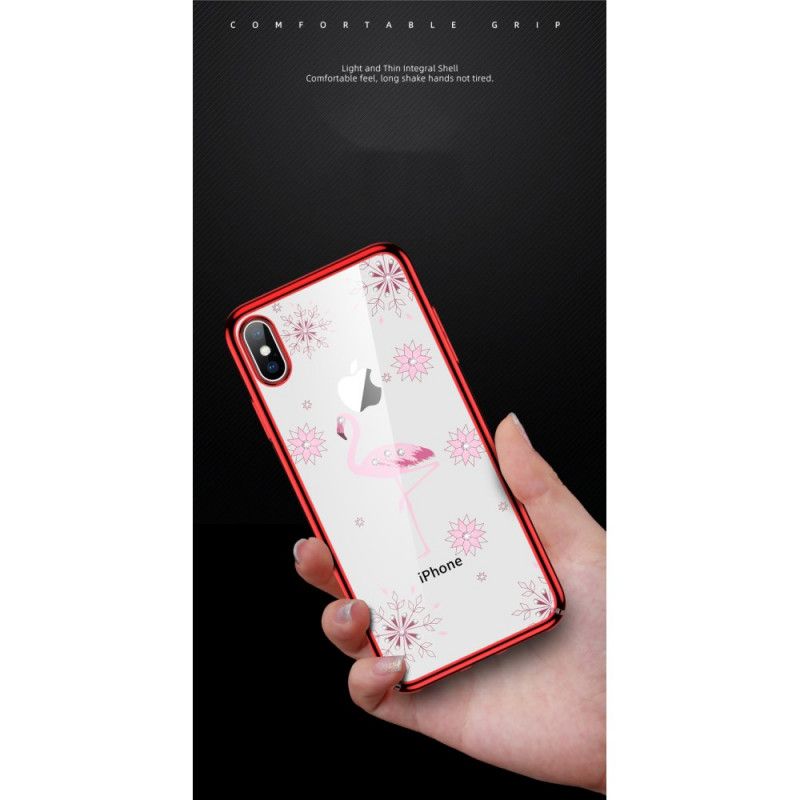 Hülle iPhone X Schwarz Sulada Flamingo Diamanten