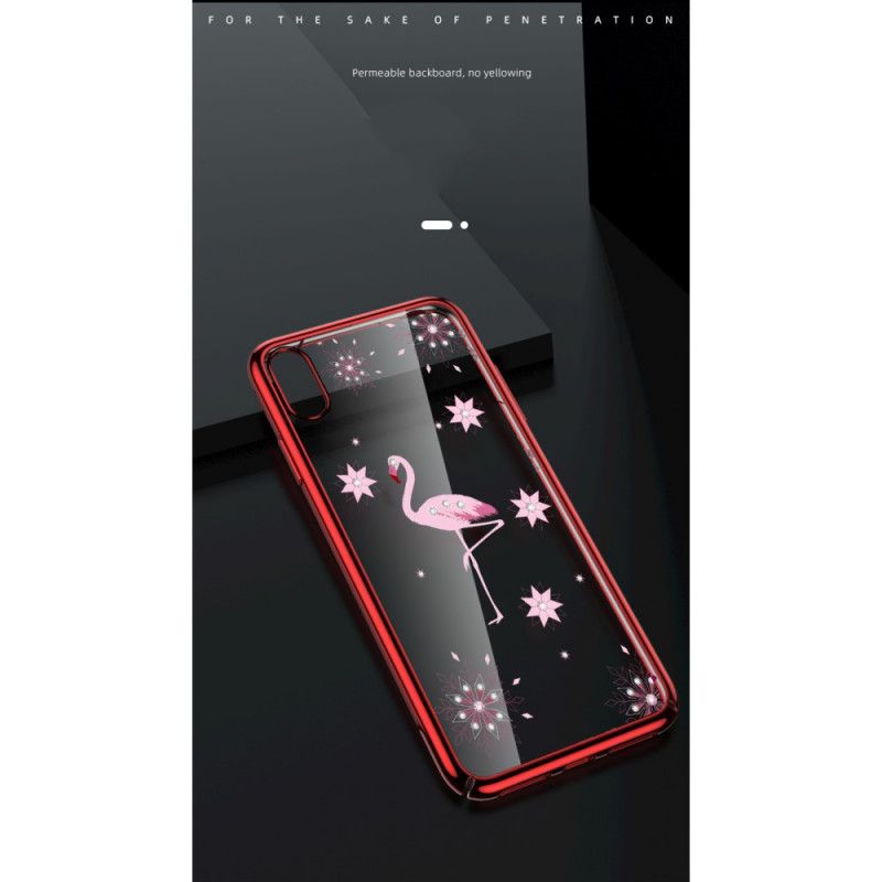 Hülle iPhone X Schwarz Sulada Flamingo Diamanten