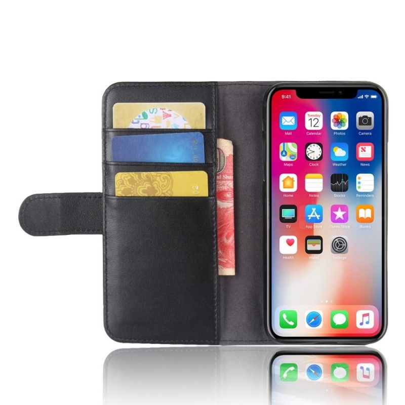 Lederhüllen iPhone X Schwarz Gespaltenes Leder