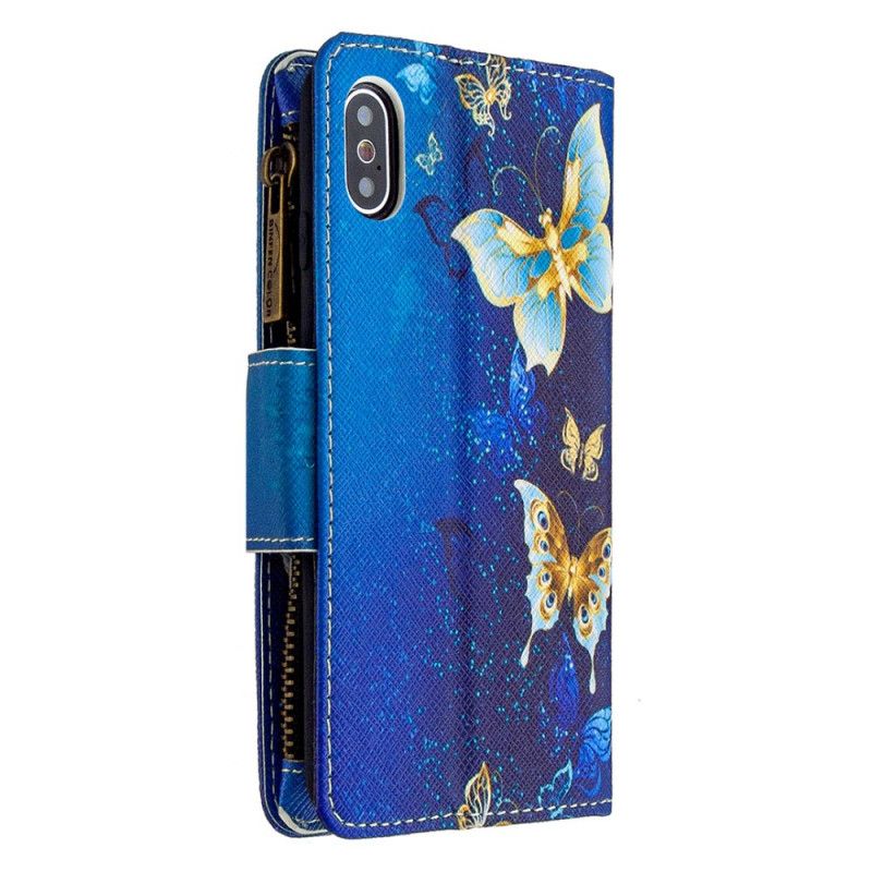 Lederhüllen iPhone X Schwarz Schmetterlings-Reißverschlusstasche