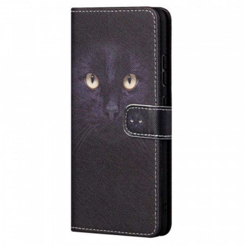 Flip Case Für Xiaomi Redmi Note 11 / 11S Mit Kordel Riemchenförmige Schwarze Katzenaugen