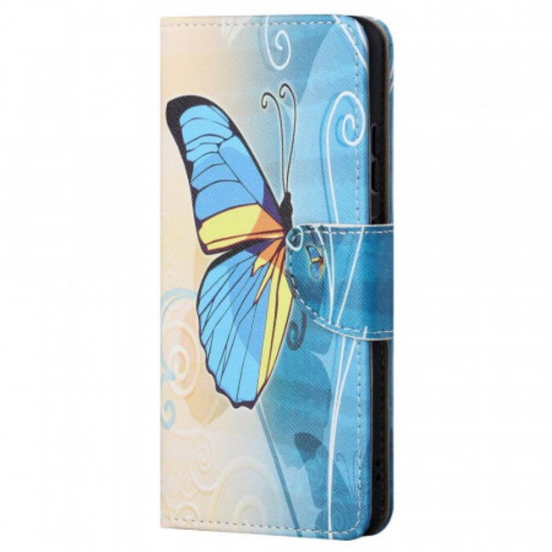 Lederhüllen Für Xiaomi Redmi Note 11 / 11S Blauer Und Gelber Schmetterling