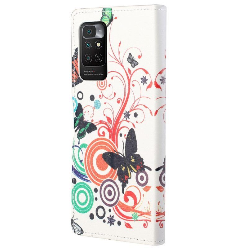 Lederhüllen Für Xiaomi Redmi Note 11 / 11S Schmetterlinge Und Blumen