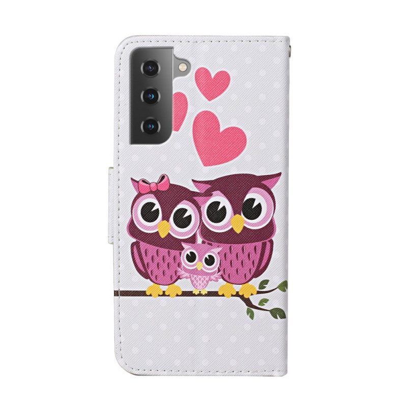 Flip Case Für Samsung Galaxy S22 Plus 5G Eulenfamilie Mit Schlüsselband