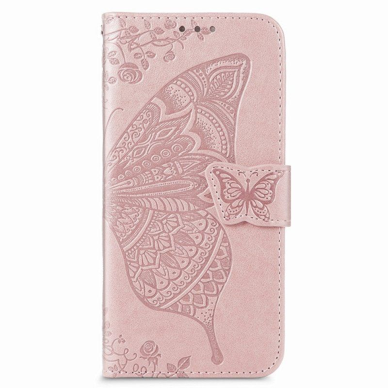 Flip Case Für Samsung Galaxy S22 Plus 5G Schmetterlingsdesign Mit Umhängeband