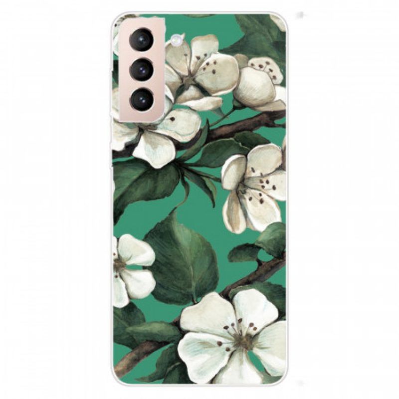 Hülle Für Samsung Galaxy S22 Plus 5G Bemalte Weiße Blumen