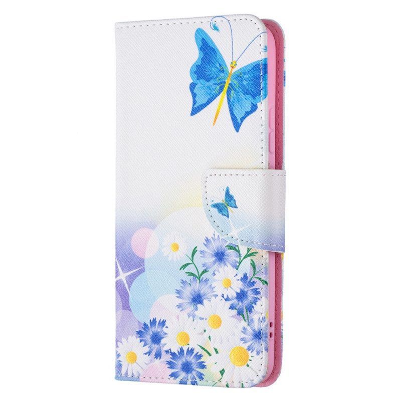 Lederhüllen Für Samsung Galaxy S22 Plus 5G Bemalte Schmetterlinge Und Blumen