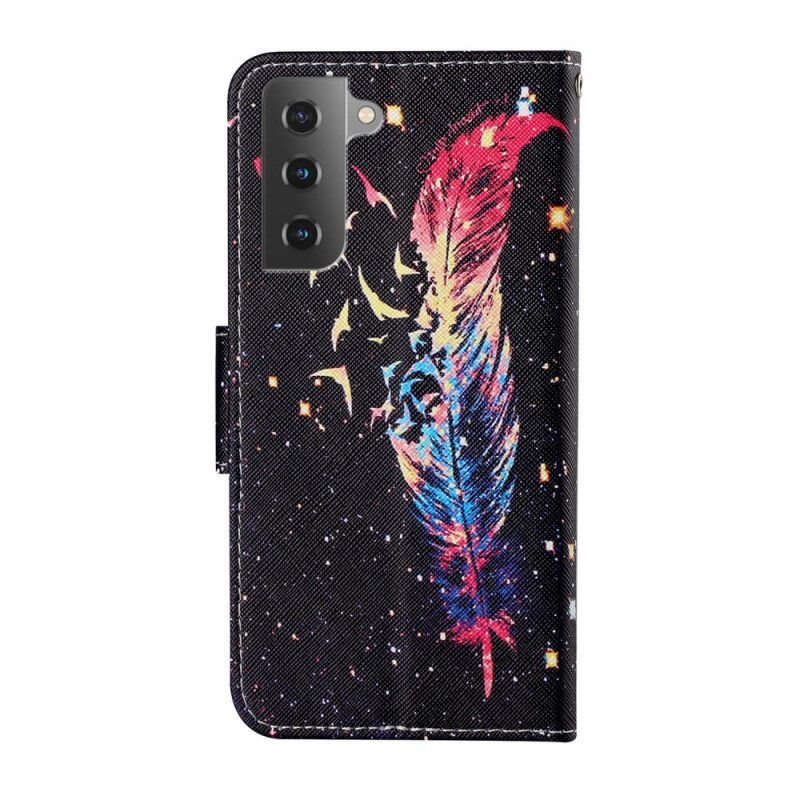 Lederhüllen Für Samsung Galaxy S22 Plus 5G Mit Kordel Bunte Feder Mit Riemen