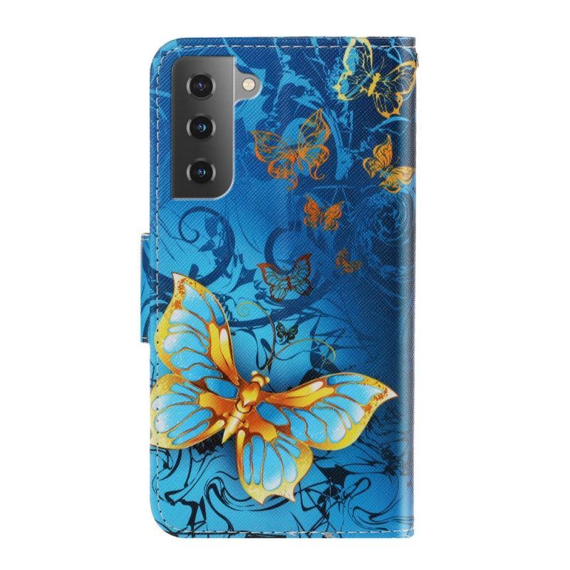 Lederhüllen Für Samsung Galaxy S22 Plus 5G Mit Kordel Variationen Von Schmetterlingsriemen