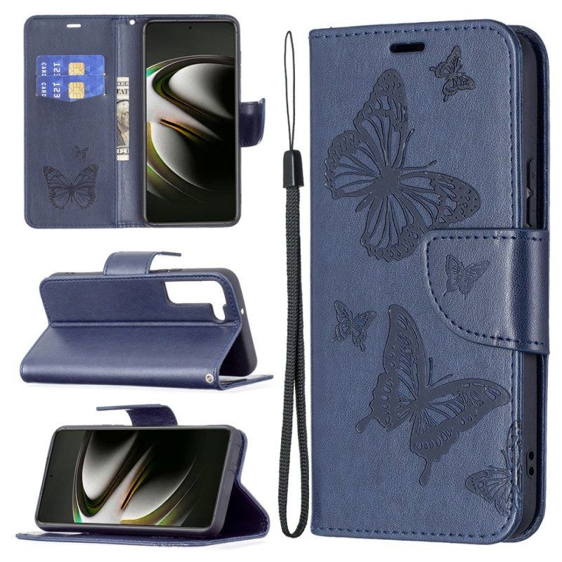 Lederhüllen Für Samsung Galaxy S22 Plus 5G Schmetterlinge Im Flug Mit Schlüsselband
