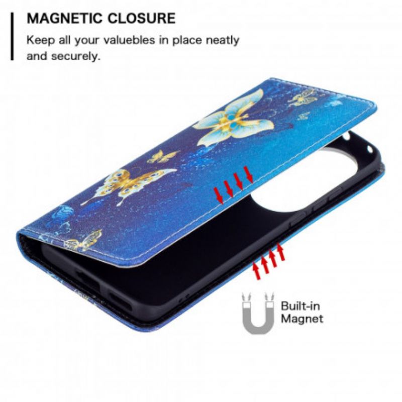 Flip Case Für Huawei P50 Pro Bunte Schmetterlinge