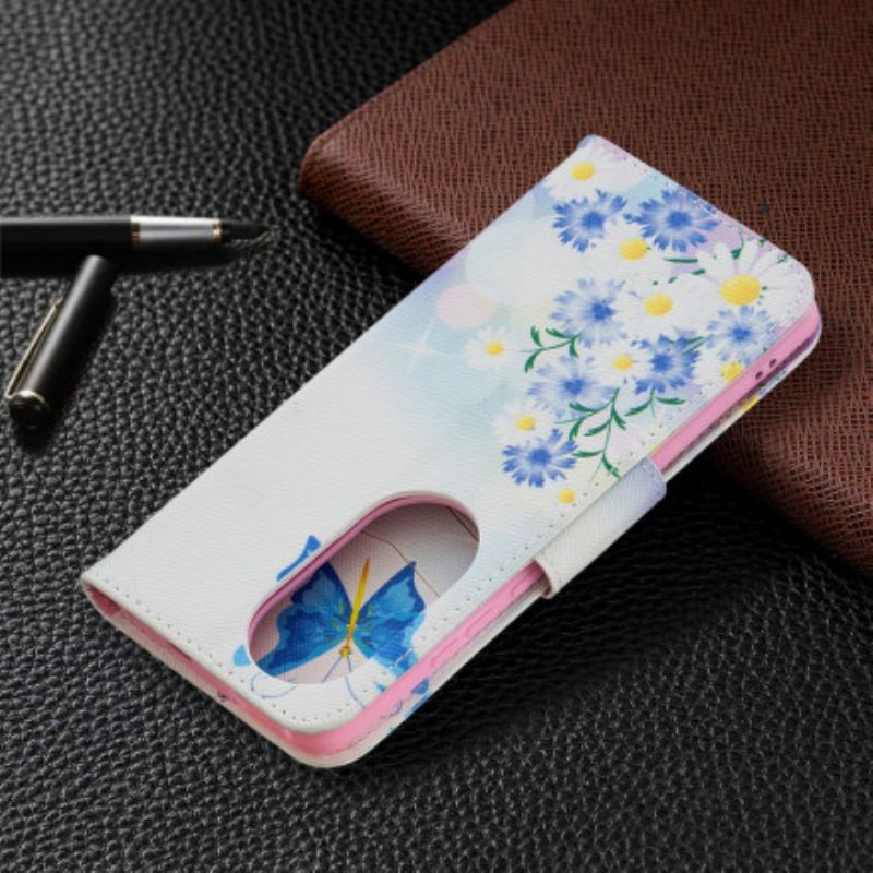 Lederhüllen Huawei P50 Pro Gemalte Schmetterlinge Und Blumen