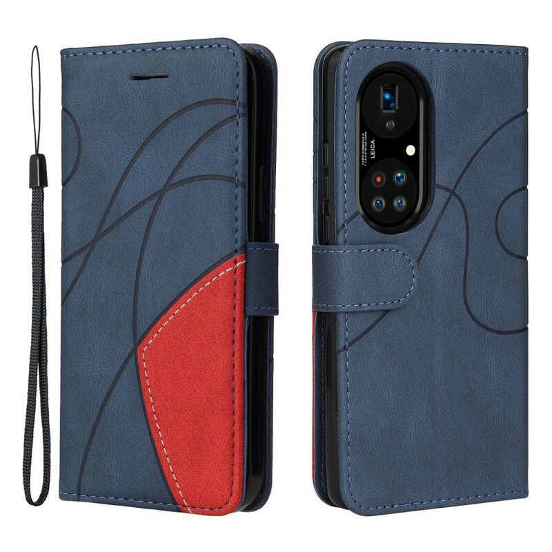 Lederhüllen Huawei P50 Pro Handyhülle Signatures Zweifarbiges Kunstleder