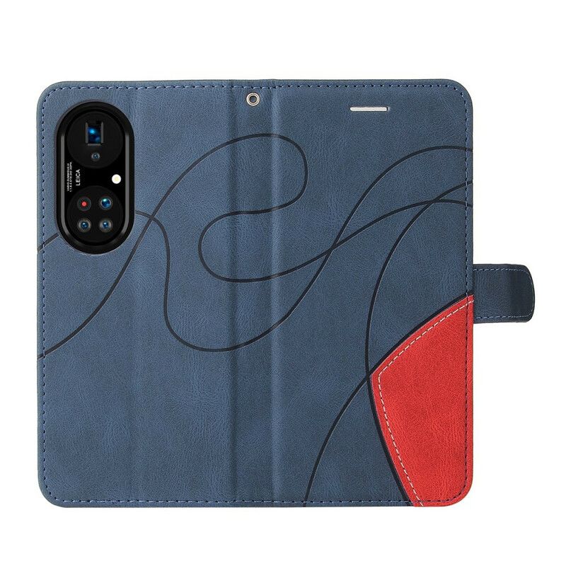 Lederhüllen Huawei P50 Pro Handyhülle Signatures Zweifarbiges Kunstleder