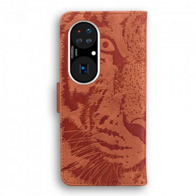 Lederhüllen Huawei P50 Pro Tigergesichtsdruck