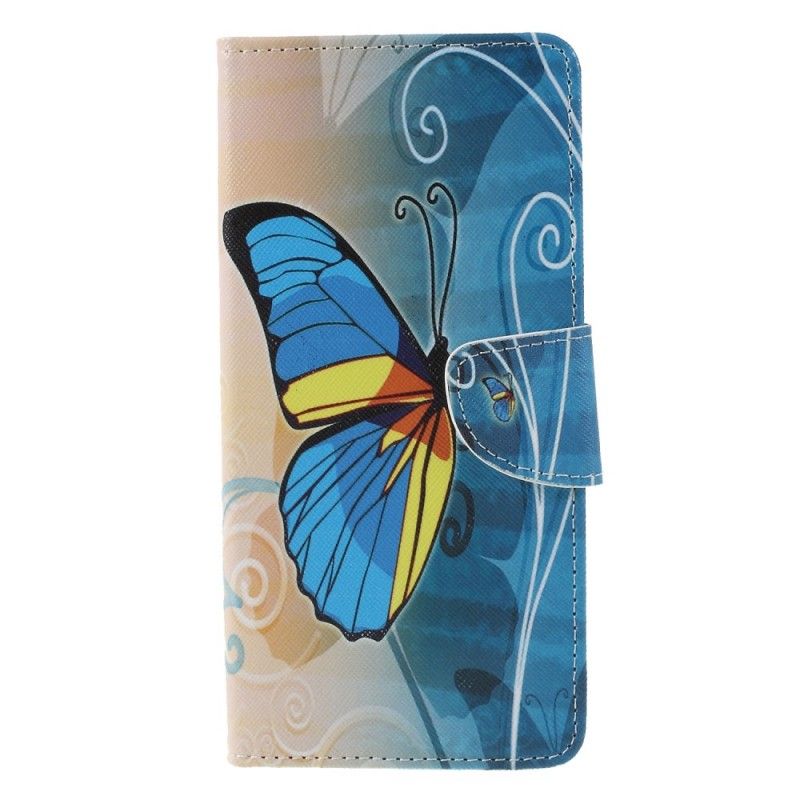 Lederhüllen Für Samsung Galaxy A9 Hellblau Schmetterlinge Und Blumen