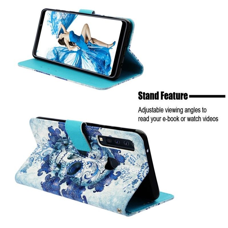 Lederhüllen Samsung Galaxy A9 Blauer Schädel
