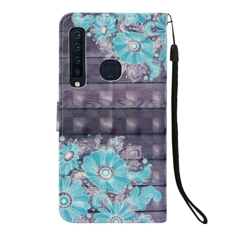Lederhüllen Samsung Galaxy A9 Handyhülle Blaue Blüten
